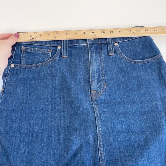 Madewell Stretch Denim Straight Mini Skirt Blue Womens 27 Raw Hem Front Slit - Picture 8 of 9